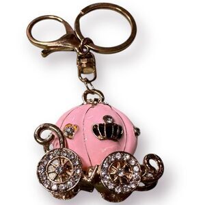 Cinderella's‎ Carriage Pink Key Chain/Key Ring Crystal Rhinestones Gold
